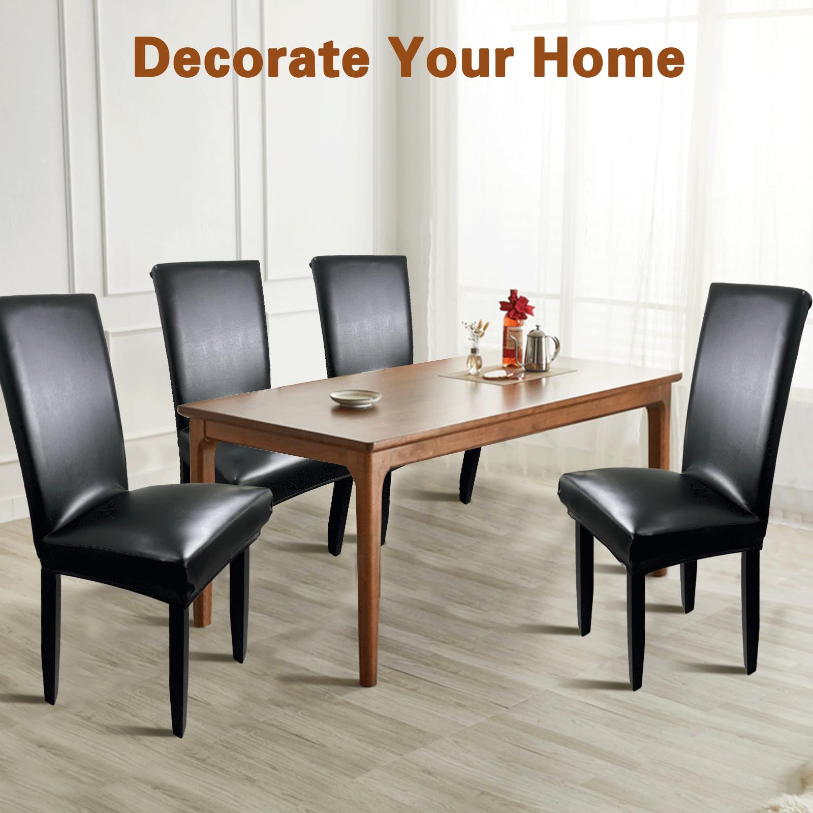 Chair Covers for Dining Chairs Set of 4, Super Stretch Waterproof Kitchen Chair Covers Thickened Washable Dining Chair Slipcovers Black Chair Seat Covers for Dining/Kitchen/Banquet