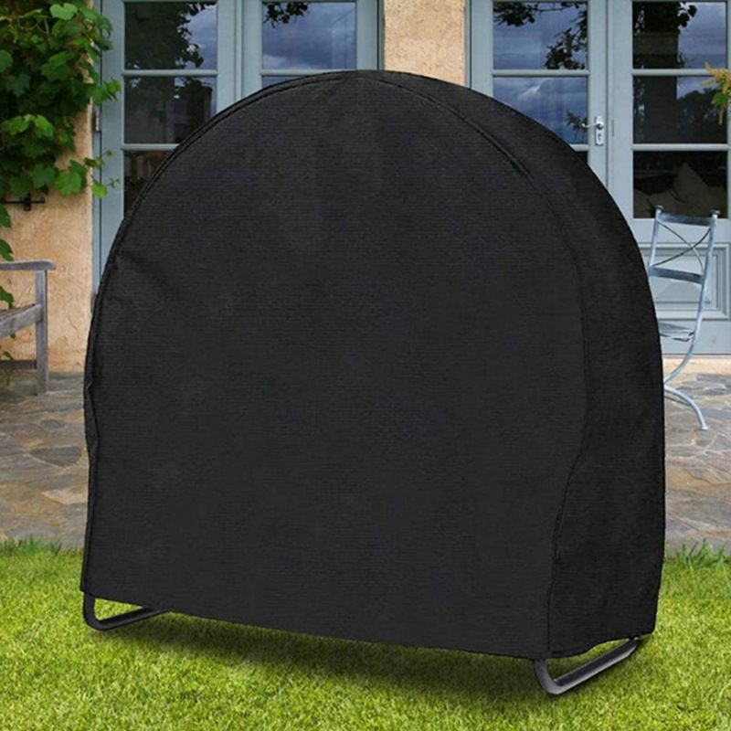 Firewood Log Rack Cover, Outdoor Waterproof Log Hoop Cover, Windproof Dry Wood Pile Holder Storage Tarp Heavy Duty UV Resistant Sun Snow Rain  4 Seasons Black（102x61x104cm）