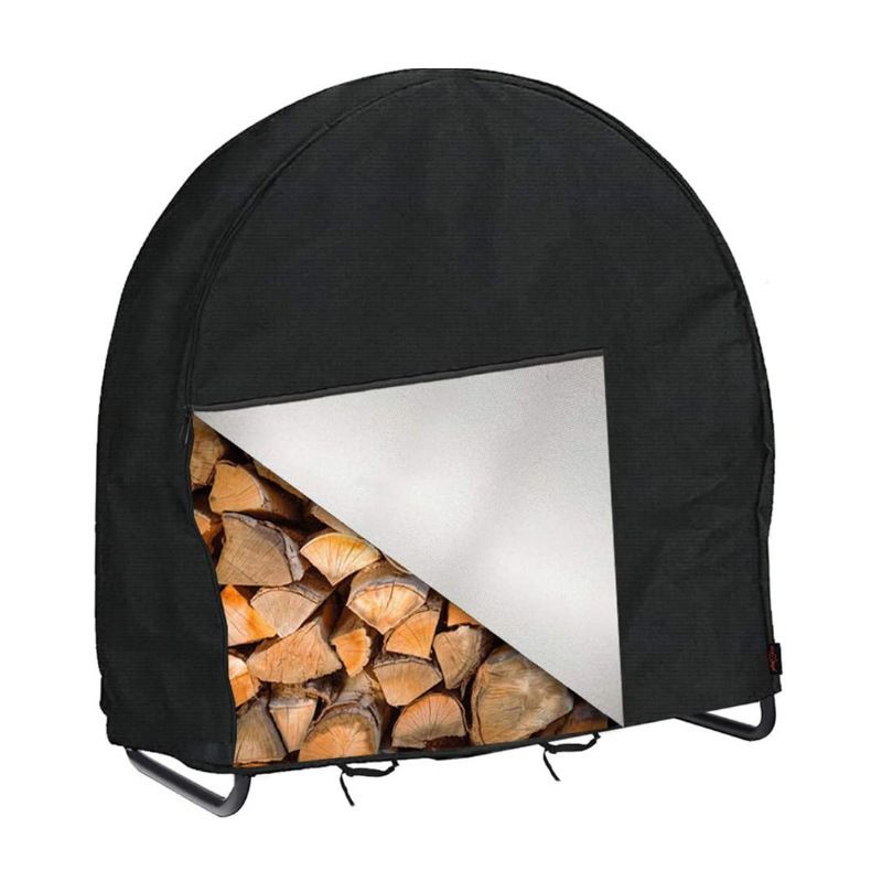 Firewood Log Rack Cover, Outdoor Waterproof Log Hoop Cover, Windproof Dry Wood Pile Holder Storage Tarp Heavy Duty UV Resistant Sun Snow Rain  4 Seasons Black（102x61x104cm）