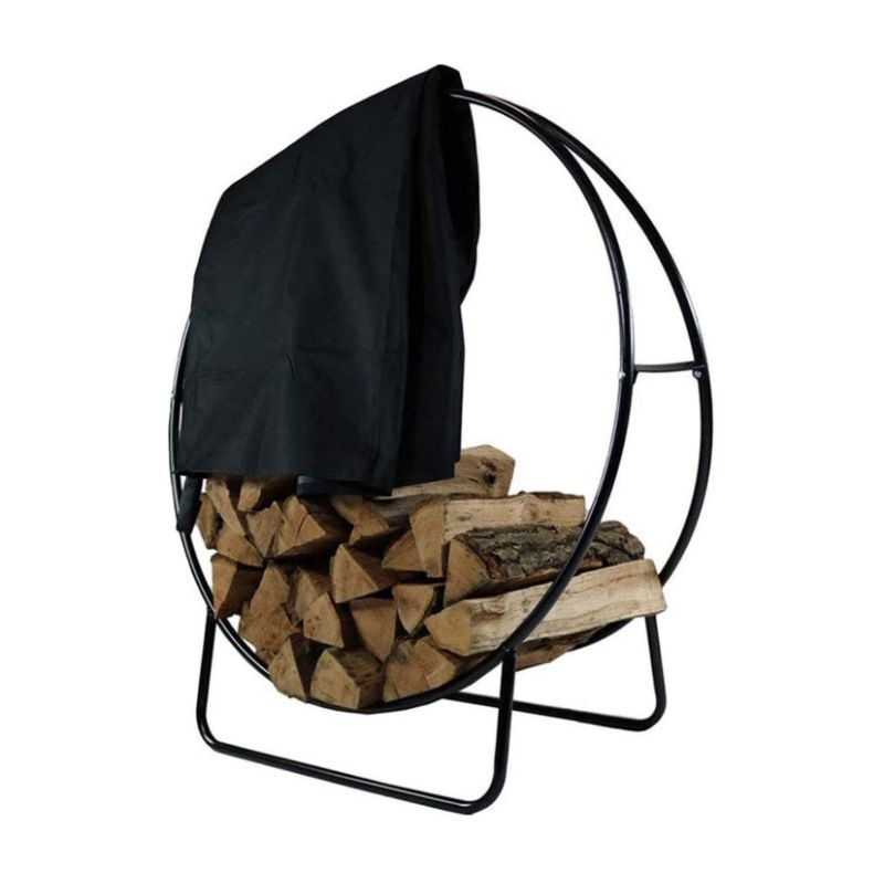 Firewood Log Rack Cover, Outdoor Waterproof Log Hoop Cover, Windproof Dry Wood Pile Holder Storage Tarp Heavy Duty UV Resistant Sun Snow Rain  4 Seasons Black（102x61x104cm）