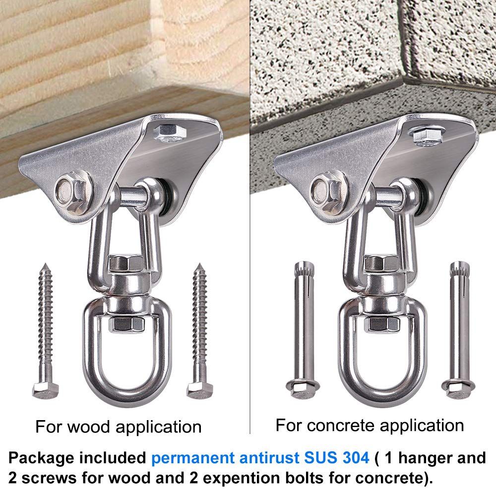 Stainless Steel Swing Hanger Heavy Duty Ceiling Swing Mount Free Swivel Swing Hook Swing Hardware Kit for Yoga Swing Hammock Chair Porch Swing Sets Heavy Punching Bag