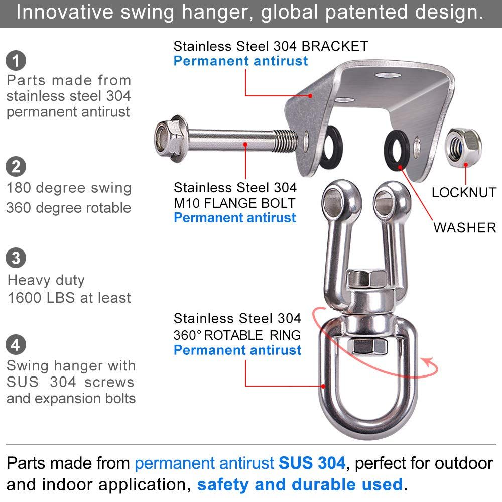 Stainless Steel Swing Hanger Heavy Duty Ceiling Swing Mount Free Swivel Swing Hook Swing Hardware Kit for Yoga Swing Hammock Chair Porch Swing Sets Heavy Punching Bag