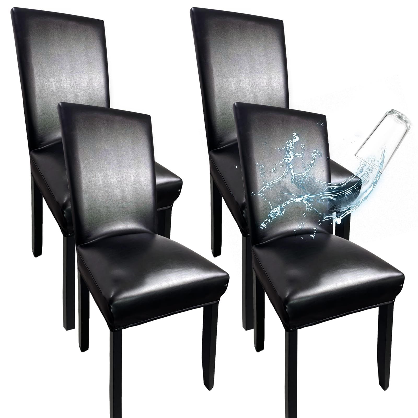 Chair Covers for Dining Chairs Set of 4, Super Stretch Waterproof Kitchen Chair Covers Thickened Washable Dining Chair Slipcovers Black Chair Seat Covers for Dining/Kitchen/Banquet