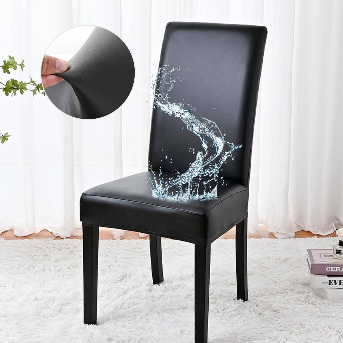 Chair Covers for Dining Chairs Set of 4, Super Stretch Waterproof Kitchen Chair Covers Thickened Washable Dining Chair Slipcovers Black Chair Seat Covers for Dining/Kitchen/Banquet