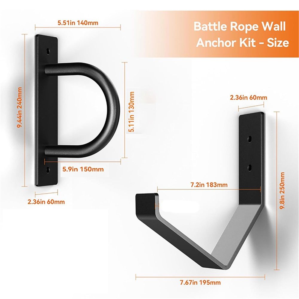 Steel Battle Rope Wall Mount Kit w/Anchor & Storage Hook - Matte Black Secure Mounting | Durable Steel Battle Rope Holder for Home and Gym Use