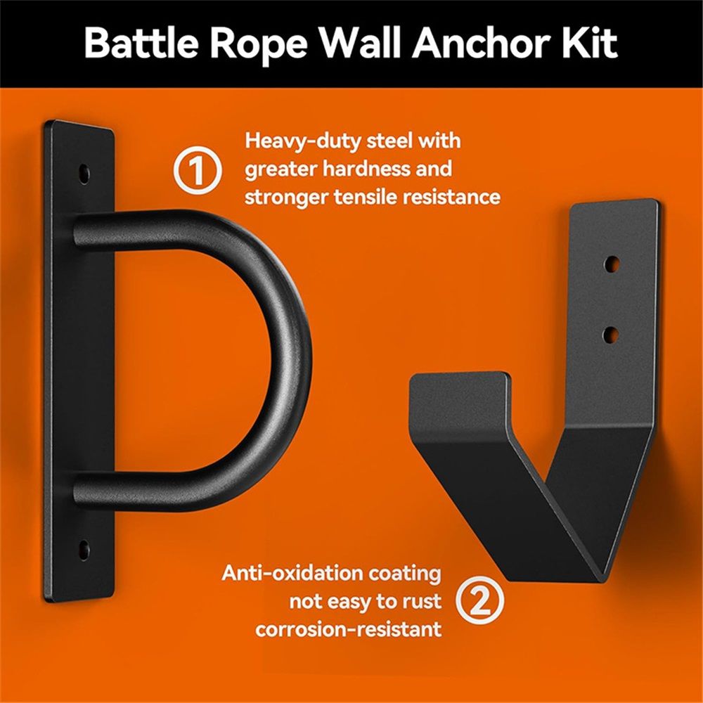 Steel Battle Rope Wall Mount Kit w/Anchor & Storage Hook - Matte Black Secure Mounting | Durable Steel Battle Rope Holder for Home and Gym Use