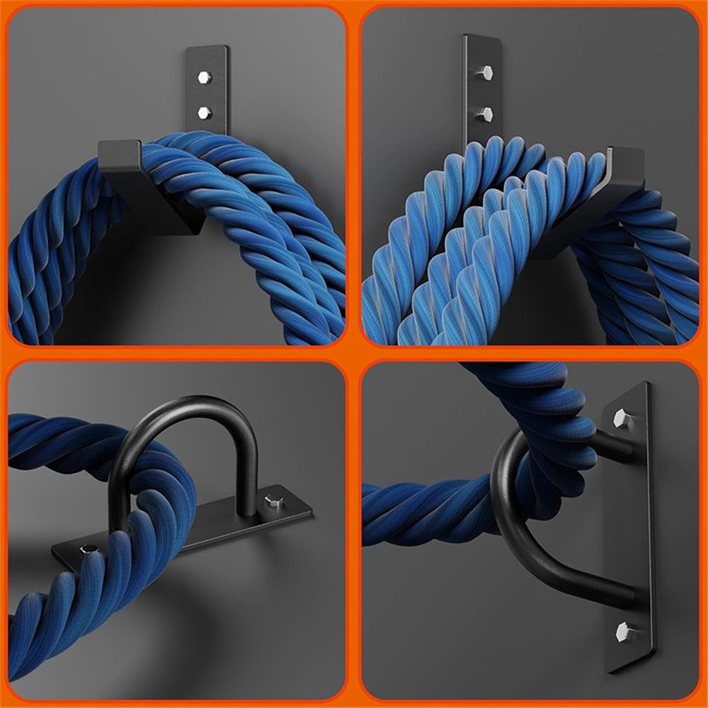 Steel Battle Rope Wall Mount Kit w/Anchor & Storage Hook - Matte Black Secure Mounting | Durable Steel Battle Rope Holder for Home and Gym Use