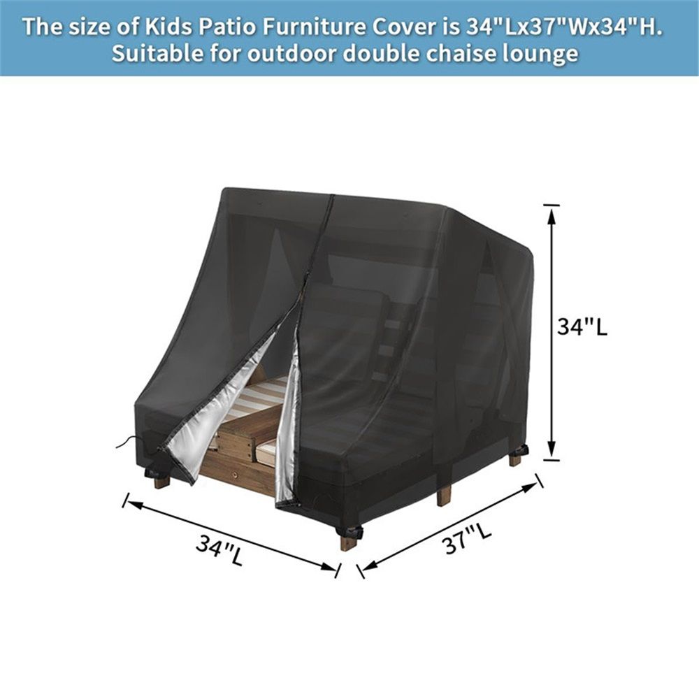 Chaise Lounge Cover for  Wooden Double Chaise Lounge, Waterproof Kids Patio Furniture Set Cover, Weatherproof Covers for Kid Pets Patio Pool Furniture - 34"L x 37"W x 34"H