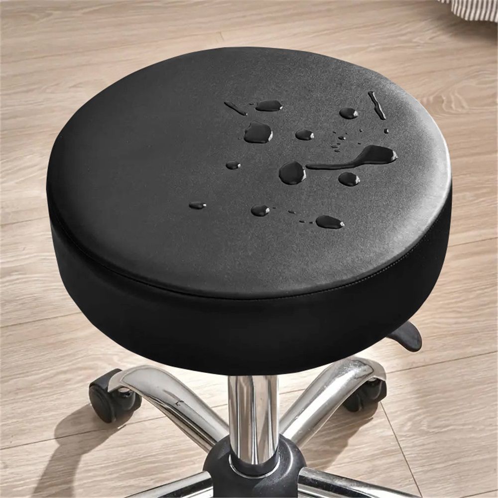 2 pack Round Cover with Elastic for Cushion Barstool, Waterproof Leather Slipcovers, Dia 12-14", Set of Foam Padded Seat Cushions for Vanity Chairs Indoors (High: 2-2.7",Only 2 chair covers)