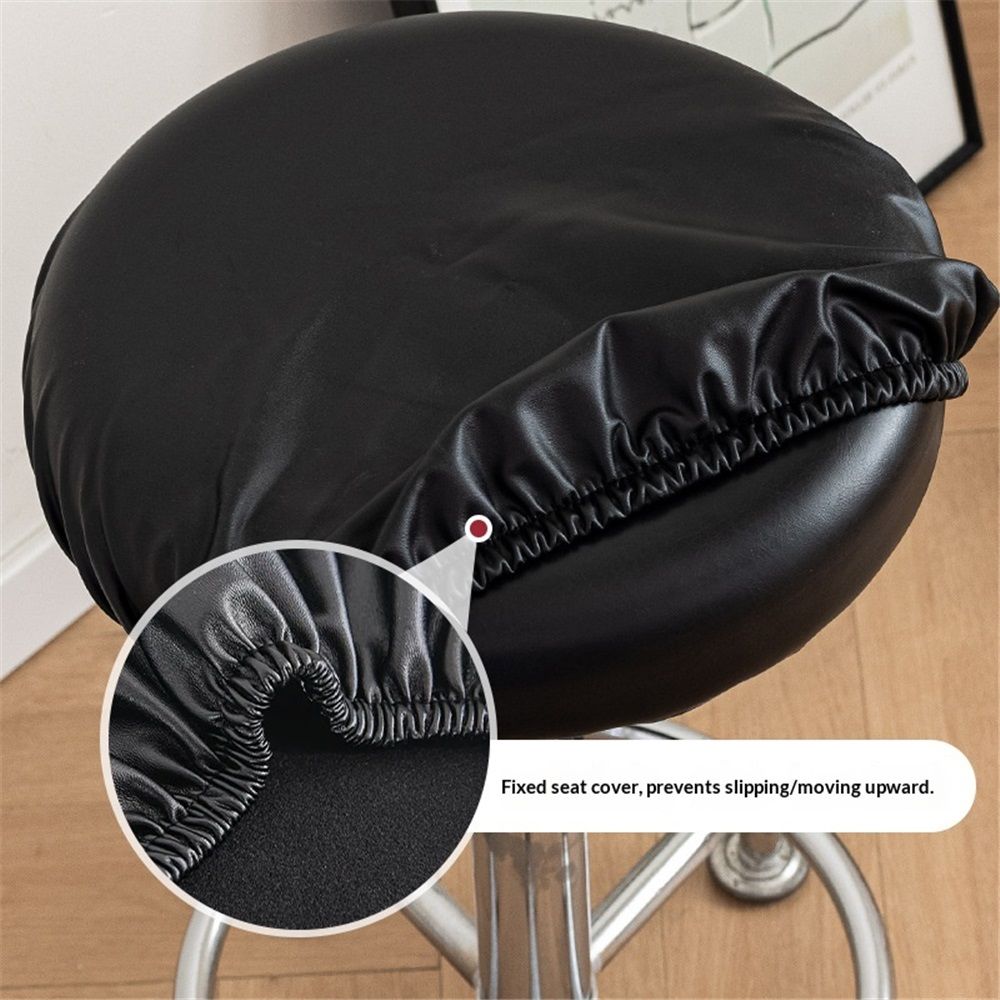2 pack Round Cover with Elastic for Cushion Barstool, Waterproof Leather Slipcovers, Dia 12-14", Set of Foam Padded Seat Cushions for Vanity Chairs Indoors (High: 2-2.7",Only 2 chair covers)