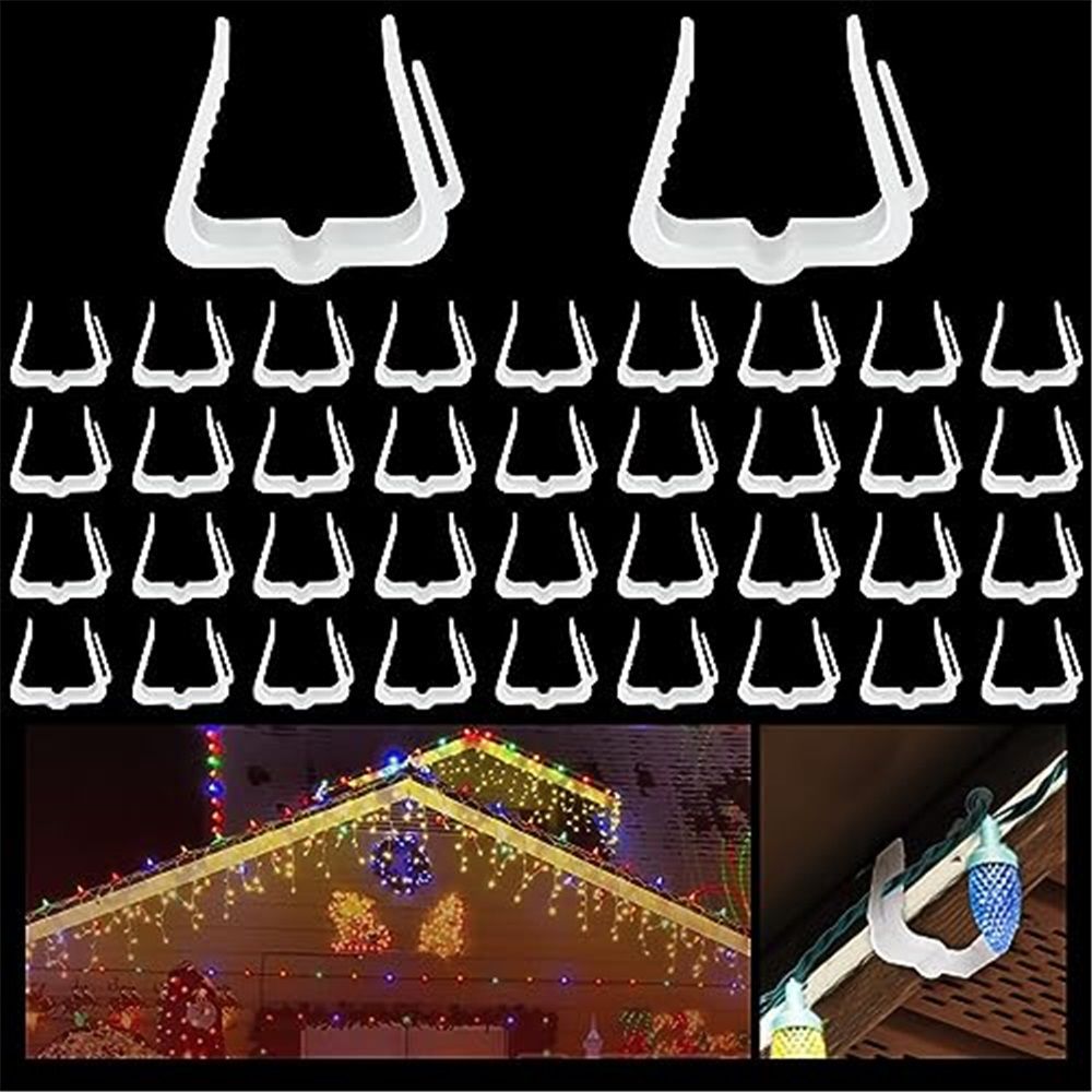 Christmas Light Hangers Clips 1 5/8 inch Fascia Board Clips Hooks Holiday Deck Light Hooks for Christmas Decoration Roof Gutter Fence in Thickness from 1'' to 1 5/8" (White, 100PCS)
