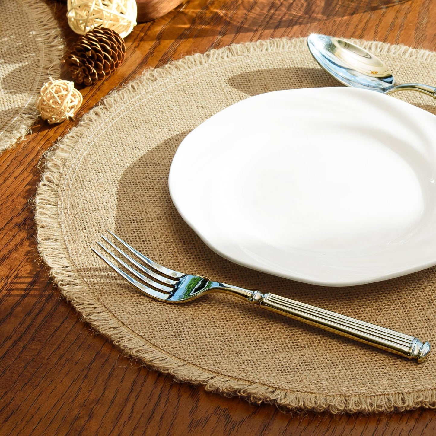 Round  Placemats Set of 12 Jute Rustic Place Mats for Dining Tables Heat Resistant Natural Farmhouse Table Mats Decor for Thanksgiving (Tassel)