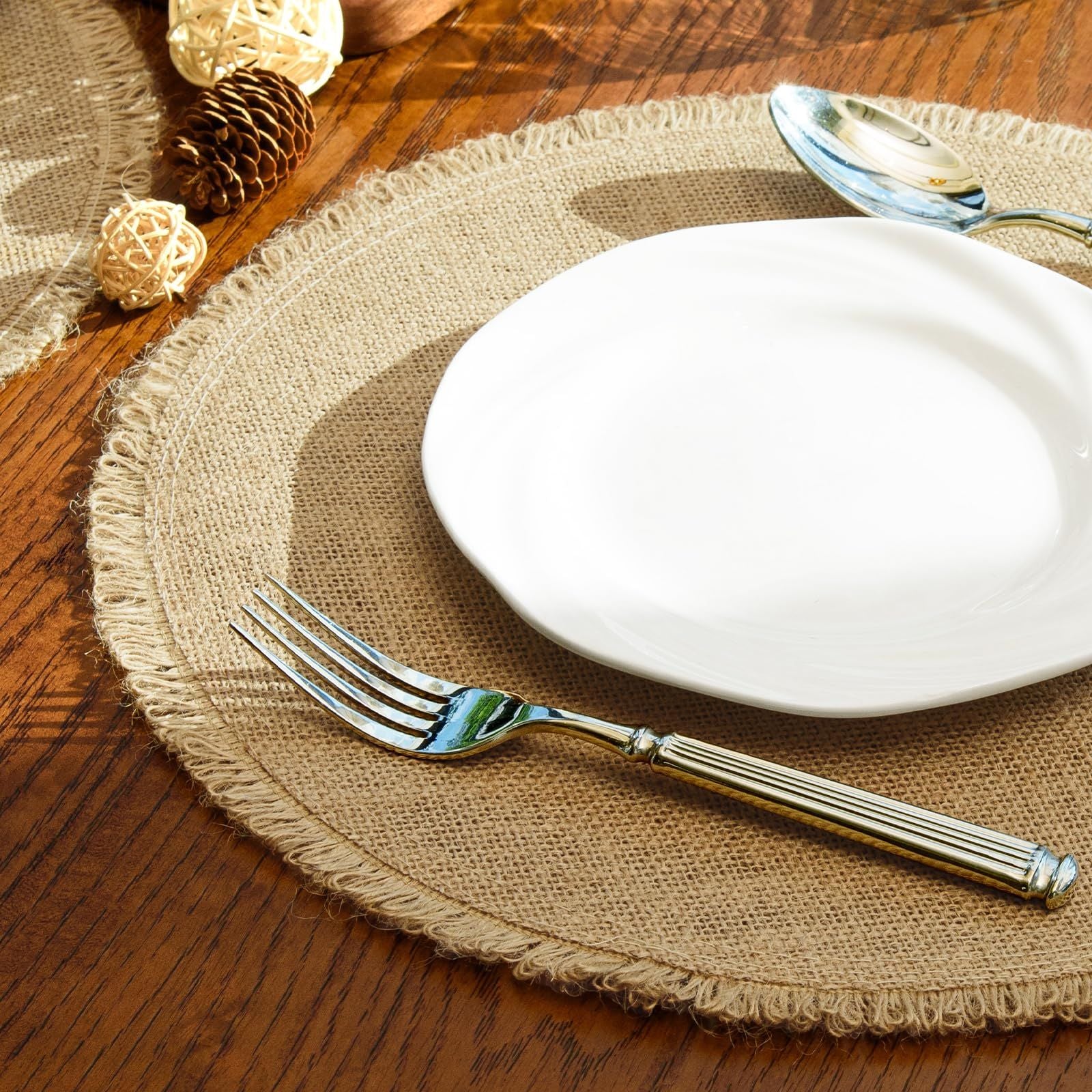 Round  Placemats Set of 12 Jute Rustic Place Mats for Dining Tables Heat Resistant Natural Farmhouse Table Mats Decor for Thanksgiving (Tassel)