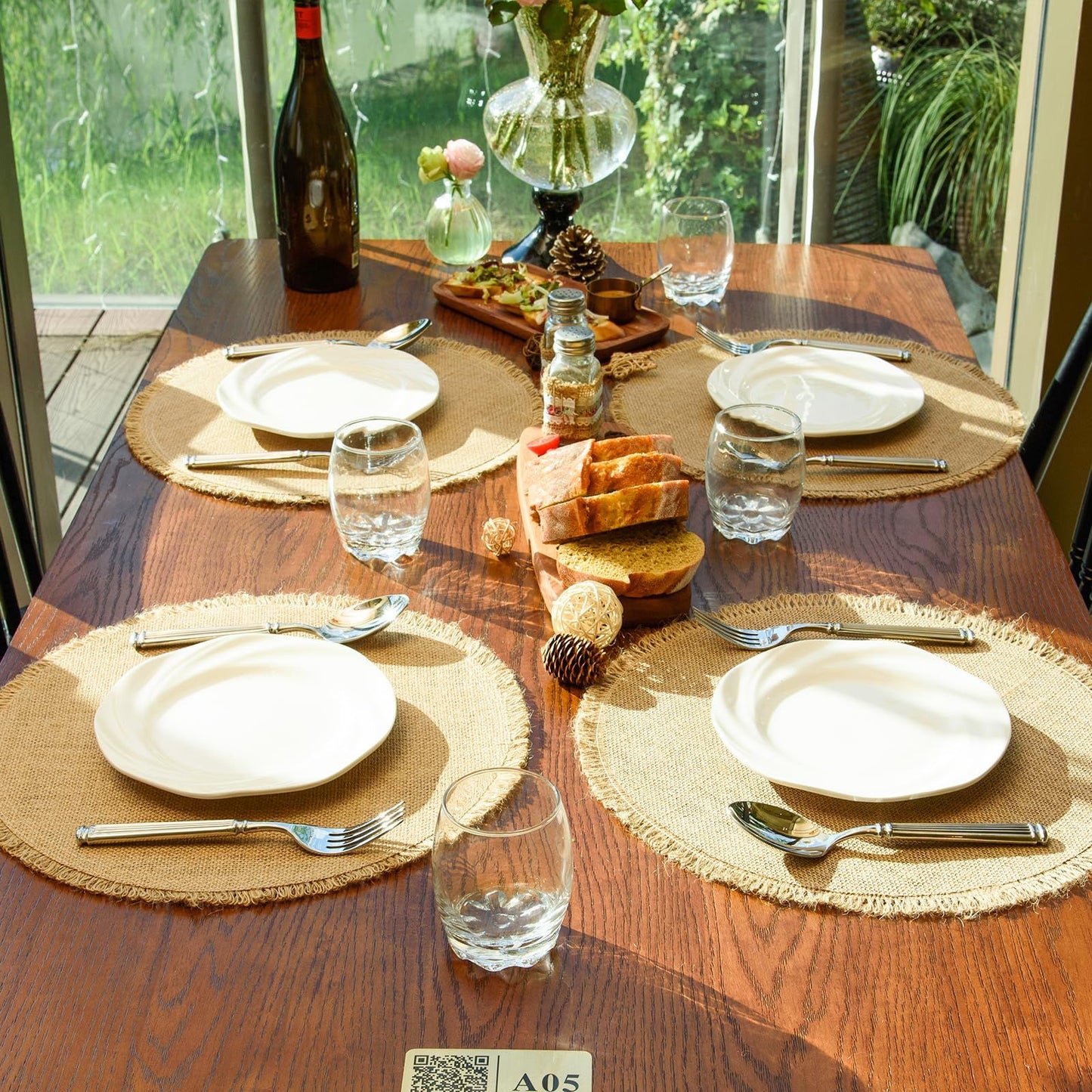 Round  Placemats Set of 12 Jute Rustic Place Mats for Dining Tables Heat Resistant Natural Farmhouse Table Mats Decor for Thanksgiving (Tassel)