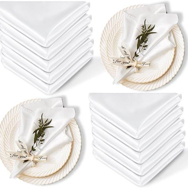 24 Pcs Silky White Satin Napkins 17 x 17 Inches, Square Smooth Wedding Dinner Napkins Satin Cloth Napkins Table Napkins for Banquet Party Restaurant Decor