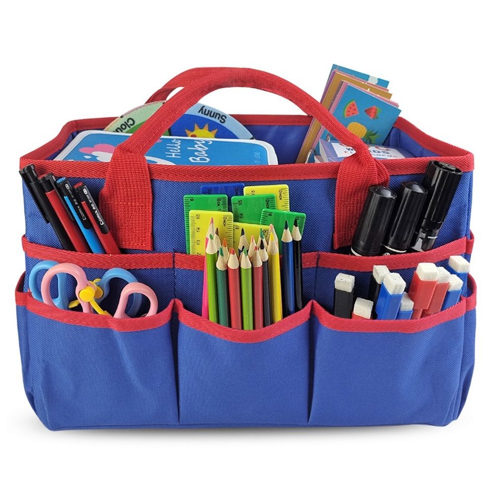 Teacher Handle Tote Bag Organizer,Tote Bag Organization for  Crafts,Art,Paper,Books,School,Sewing,Travel with Handles,Ofiice Supplies Storage (Blue+red)