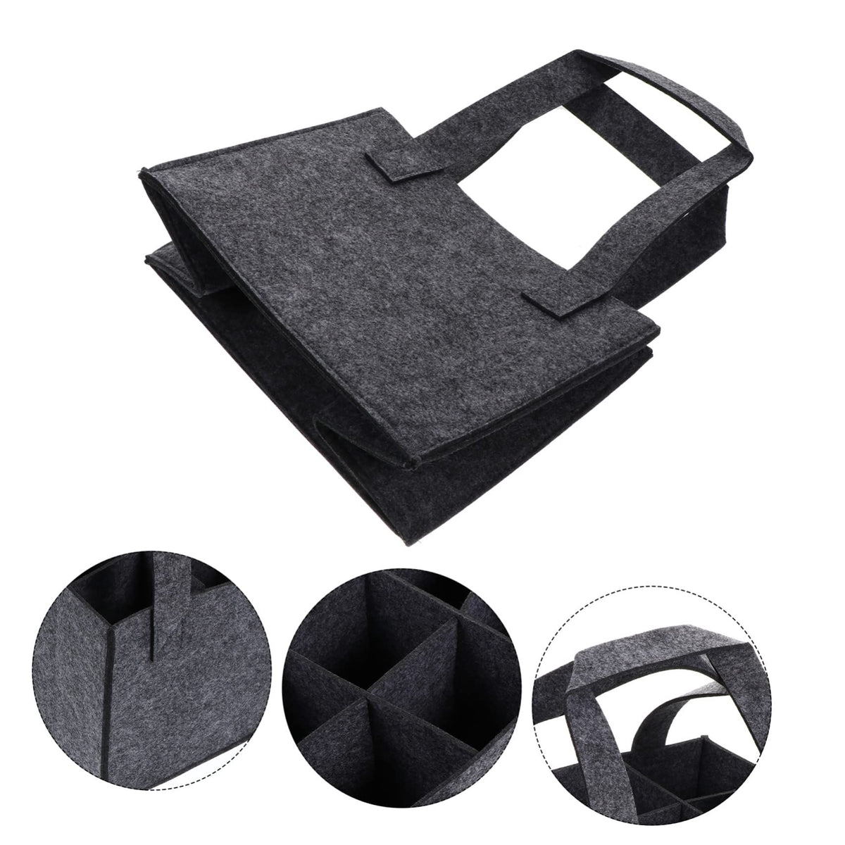 6 Bottle Wine Carrier with Divider Felt Wine Storage Tote Bag, Portable Reusable Wine Travel Bag with Handle for Christmas Travel Camping Picnic Party ( Gray)