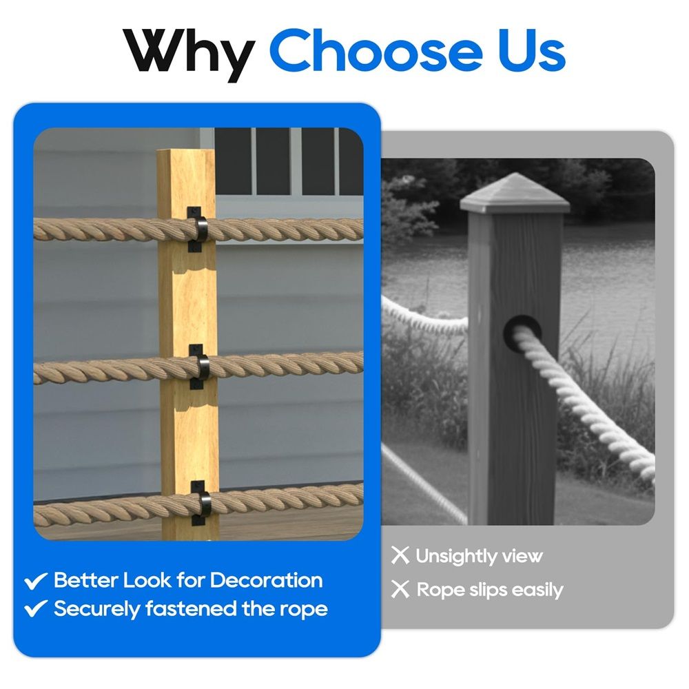 5 Packs Black Rope Support Holder with Cross Screw Securing Rope Drop Ring Brackets Stainless Steel Decorative for Hemp Rope Fencing Stair Deck Railing Ceiling Hook