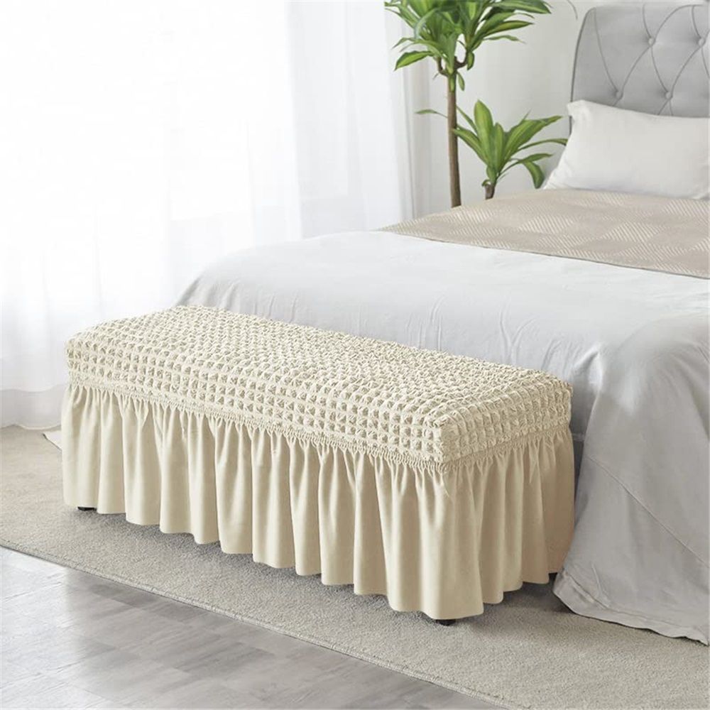 Elastic dining chair cover, soft sofa cover, detachable and washable dining room sofa cover with skirt, suitable for banquet bedrooms (M, beige)