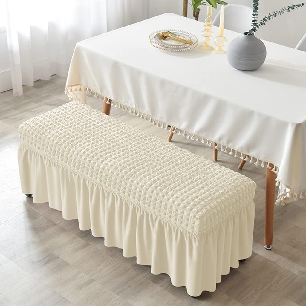 Elastic dining chair cover, soft sofa cover, detachable and washable dining room sofa cover with skirt, suitable for banquet bedrooms (M, beige)