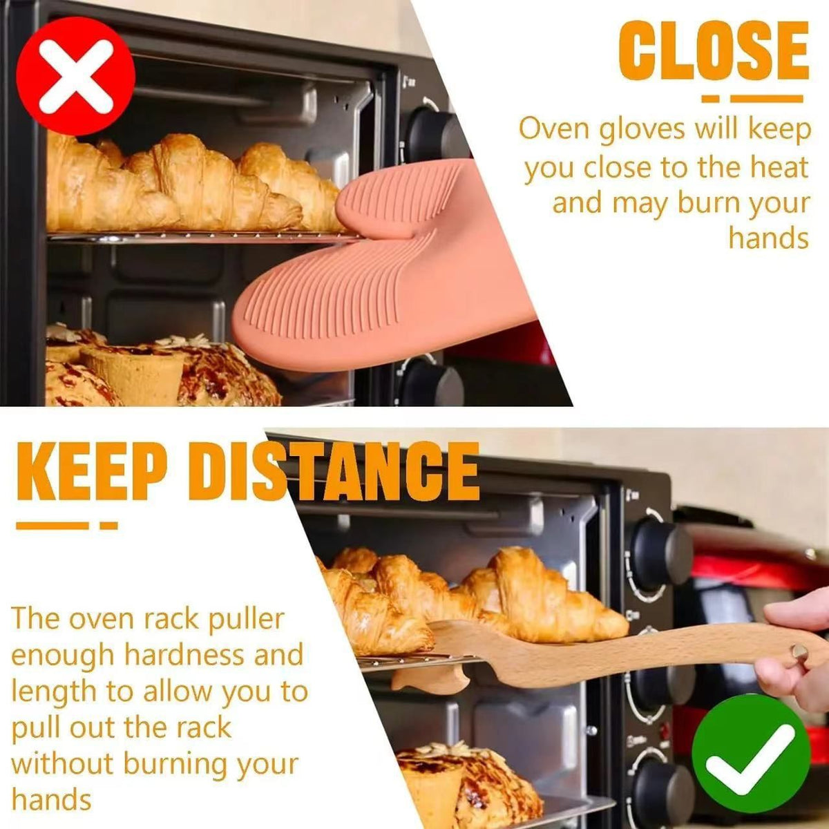 2pcs  Wood Oven Rack Puller Long Handle Oven Stick for Kitchen Appliances Baking Cooking Toaster Air Fryer Accessories