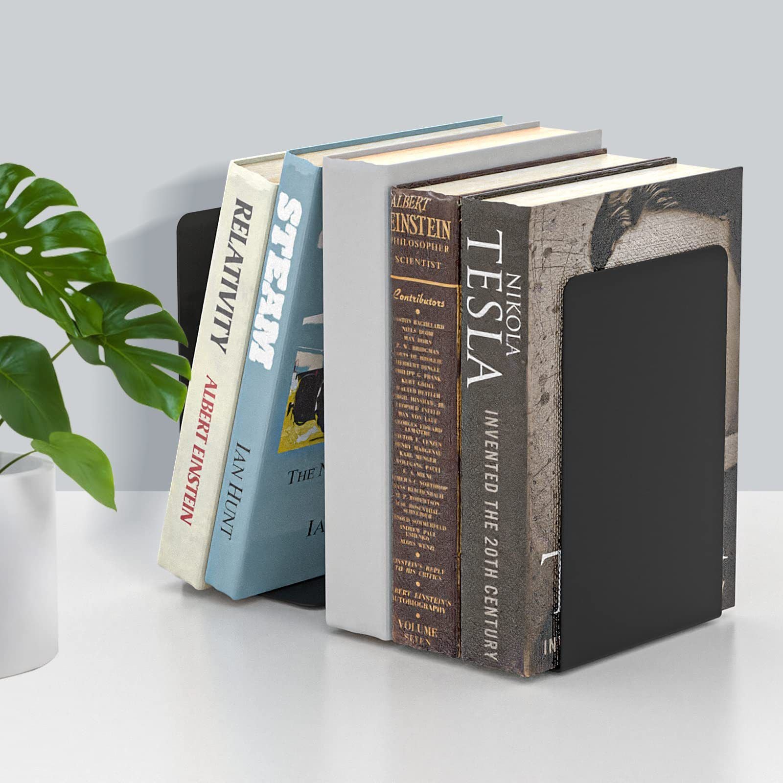 Book Ends, Bookends for Shelves, Home, Office, Metal Book Stopper for Books, Metal Bookend Supports, Modern Minimalist Style Decorative Bookend, Black (1 Pair/2pcs)