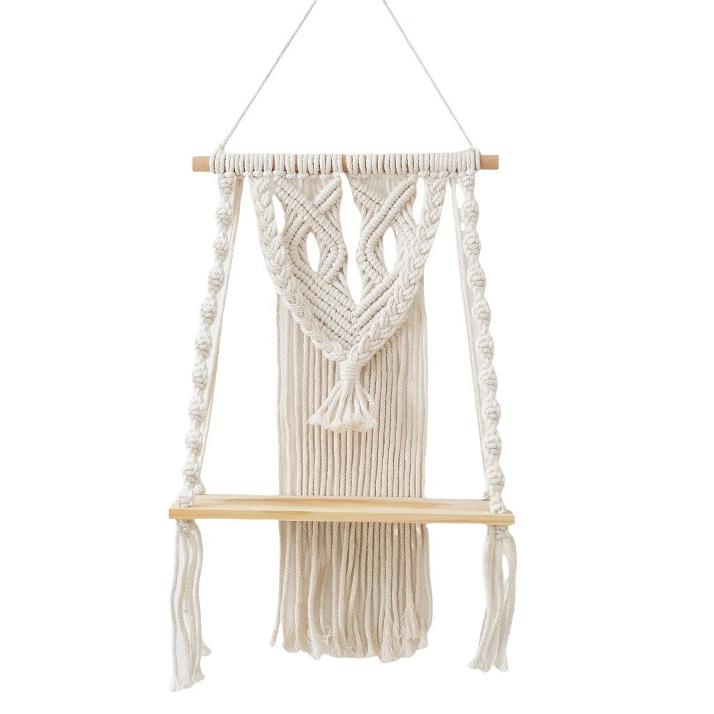 Wall Hanging Shelf - Tier Wall Shelves with Handmade Woven Rope - Boho Shelves Organizer Hanger for Kitchen, Bathroom, Home Storage, Floating Indoor Plant Wall Shelf (white)