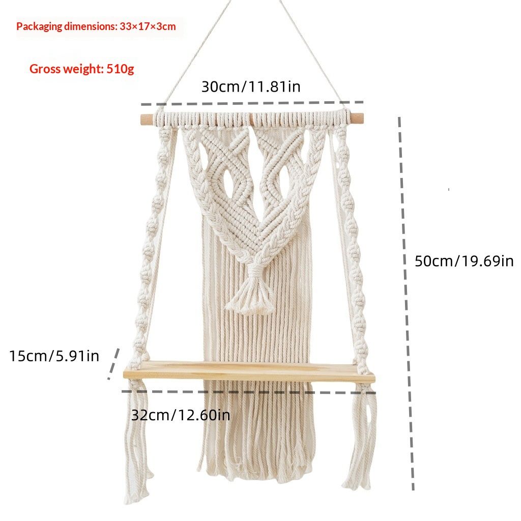 Wall Hanging Shelf - Tier Wall Shelves with Handmade Woven Rope - Boho Shelves Organizer Hanger for Kitchen, Bathroom, Home Storage, Floating Indoor Plant Wall Shelf (white)