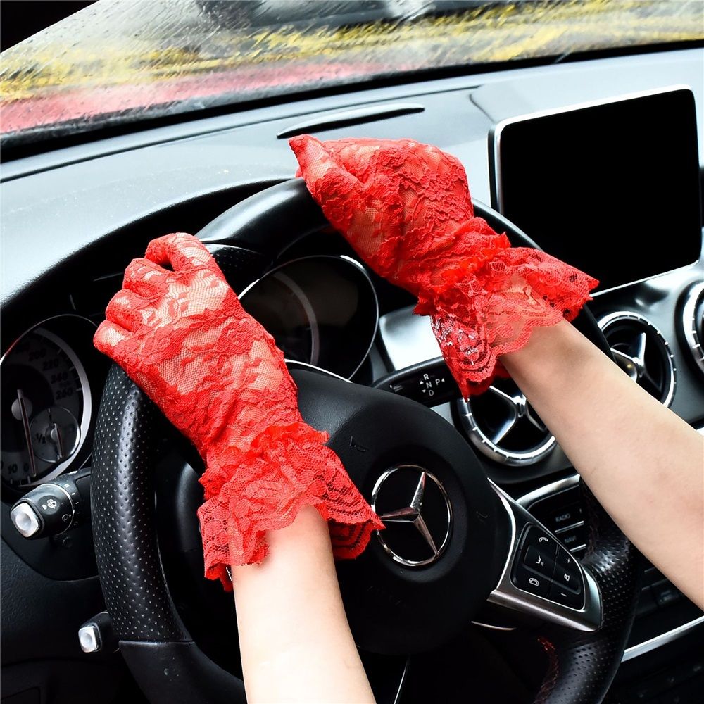 2 pairs Ladies Lace Gloves for Women Tea Party Elegant Short Courtesy Gloves for Wedding Dinner Opera Parties（red,Only gloves）