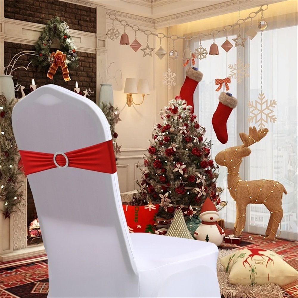 20 pcs red Stretch Chair Sashes for Christmas Wedding Parties Banquet Decorations Elastic Chair Covers with Slider Buckle Engagement Hotel Bridal Shower Xmas