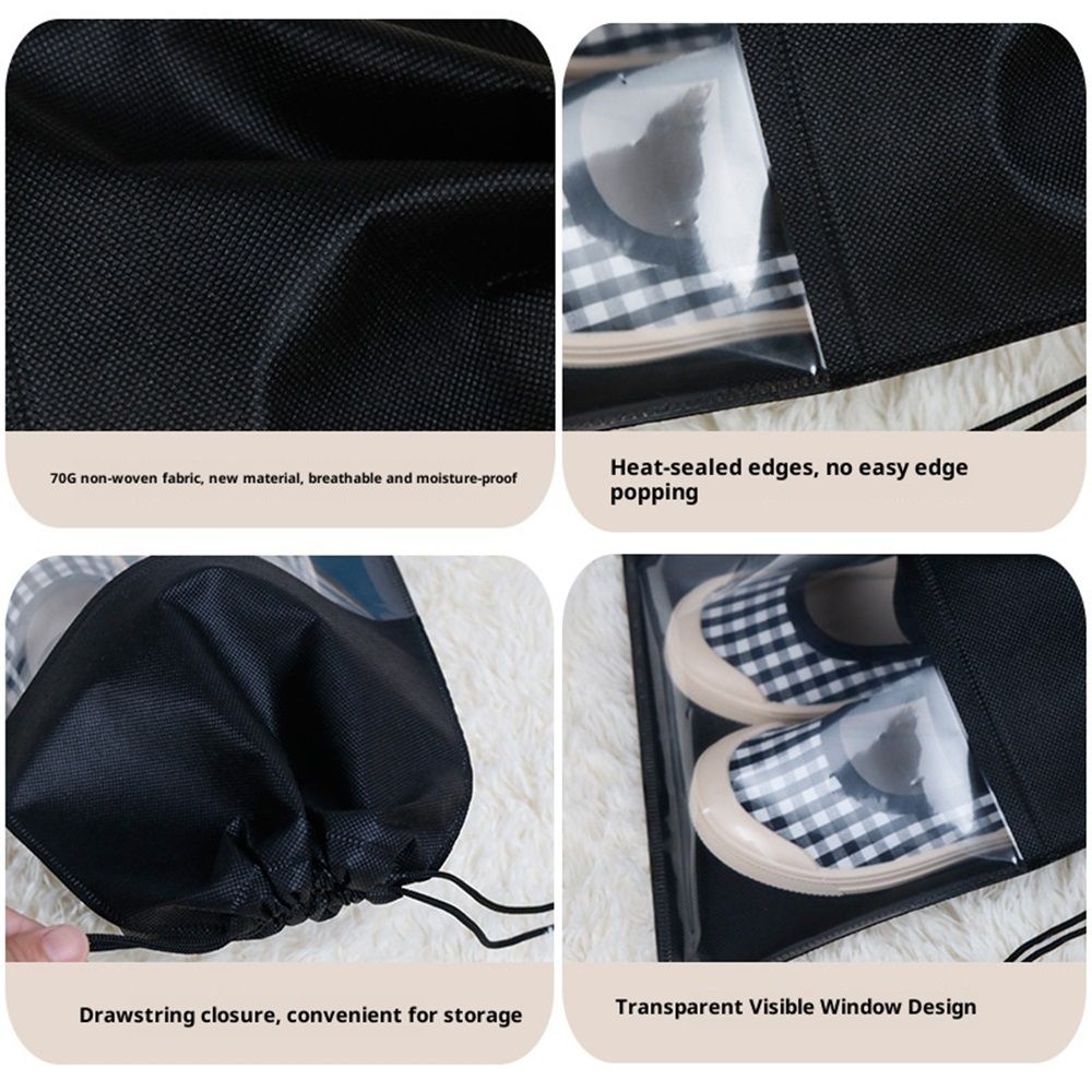 12PCS Shoe Bags for Travel - Large Dustproof Drawstring Shoes Pouch Packing Organizers for Men & Women, Black（storage bag only）