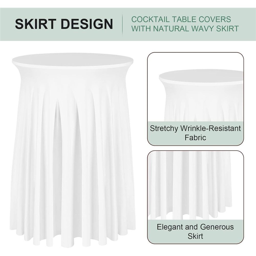 Cocktail Table Covers - 31"x 43" White Cocktail Table Tablecloth with Natural Wavy Round Skirt for Bar Wedding Party Banquet