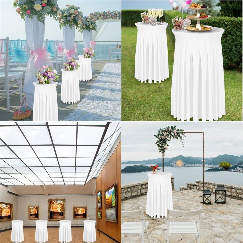 Cocktail Table Covers - 31"x 43" White Cocktail Table Tablecloth with Natural Wavy Round Skirt for Bar Wedding Party Banquet