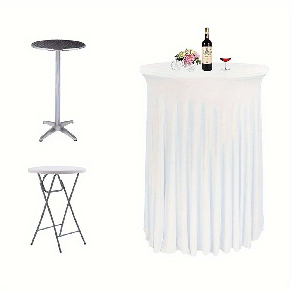 Cocktail Table Covers - 31"x 43" White Cocktail Table Tablecloth with Natural Wavy Round Skirt for Bar Wedding Party Banquet
