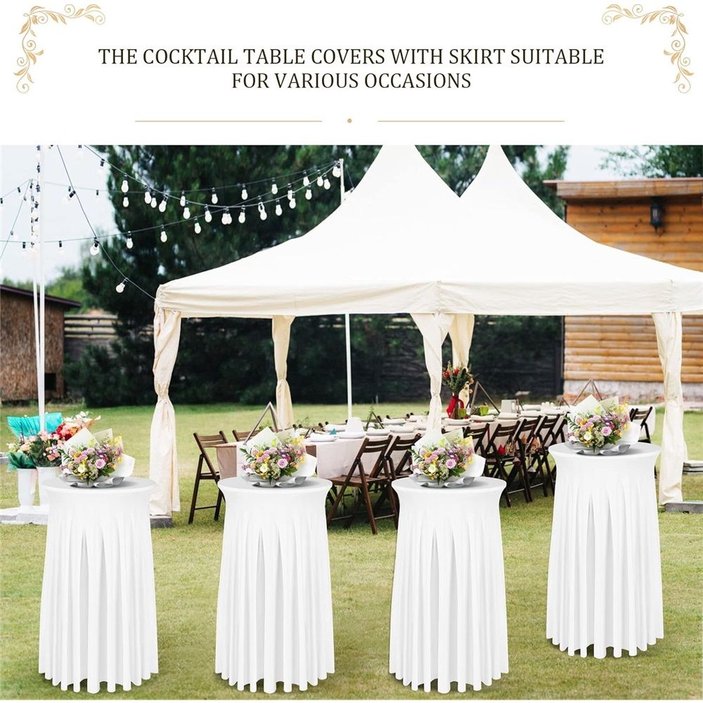 Cocktail Table Covers - 31"x 43" White Cocktail Table Tablecloth with Natural Wavy Round Skirt for Bar Wedding Party Banquet