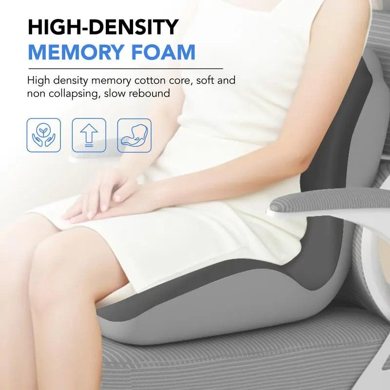 Ergonomic Memory Foam Seat Cushion provides comfortable lumbar and back support, suitable for office chairs and car seats. Reduces pressure and relieves back pain, lightweight and portable with moderate softness, a thoughtful gift for family and friends.