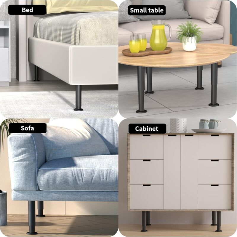 4 Pcs Legs of Furniture Reglables of 12 a Black, Bed Sofa, Chair Table, Coiffeuse Cadre of Bed Lattes Centrales of Bed for Sofa, 18 cm