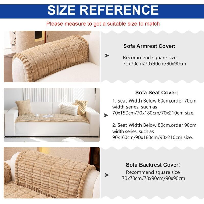 Epais Cover of Sofa Lavable Slip, Cover of Sofa Anti-Nouveau Velours Cotele Doux Cover Sofa 2 3 4 Places, 70x90cm