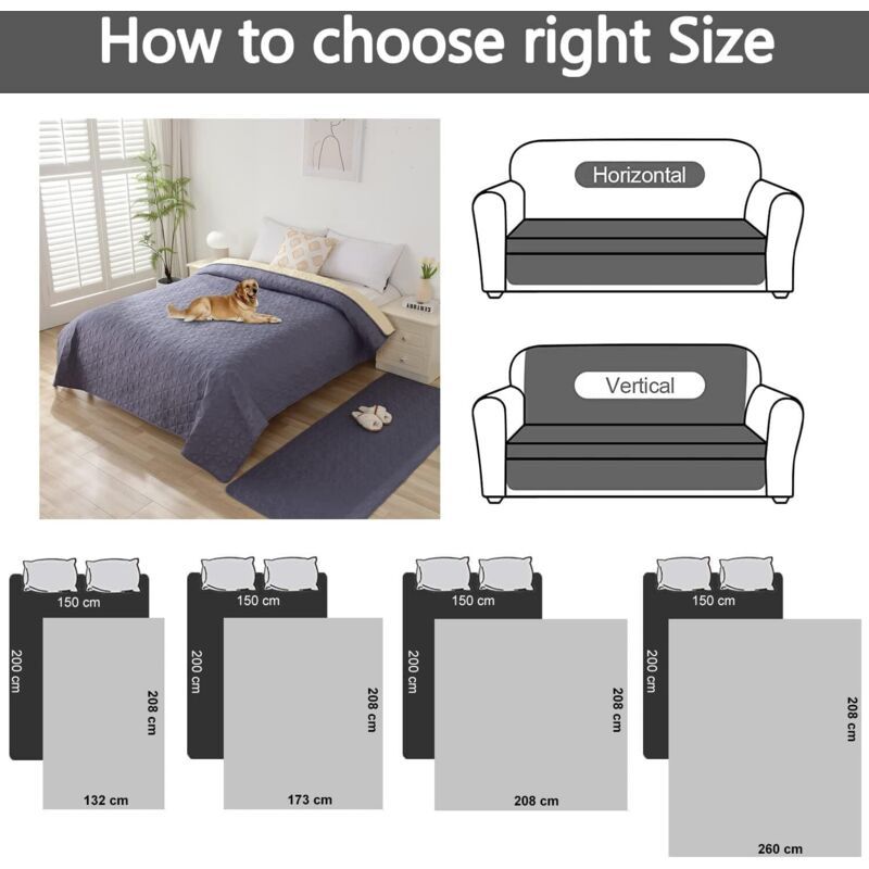 Cover of Sofa 100 Waterproof Gray, 130, Sofa Chats, Chiens Cover of Bed Convient Aux Enfants Cover for Pets of Compagnie, 210cm