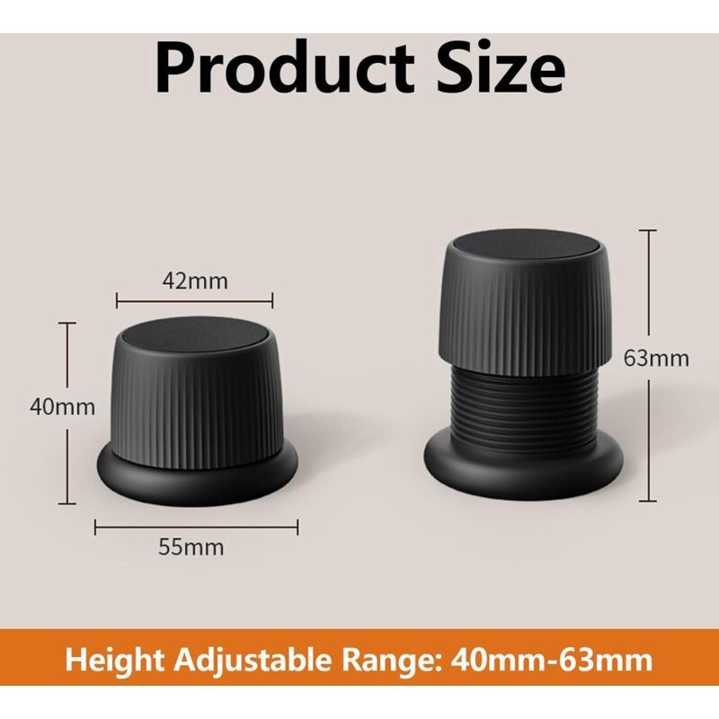 4 Pcs Adjustable Boosters Antiderapants for Furniture Black, Beds Sofas, Tables and Chairs Legs of Furniture Reglables of 4.1 to, 6.3 cm
