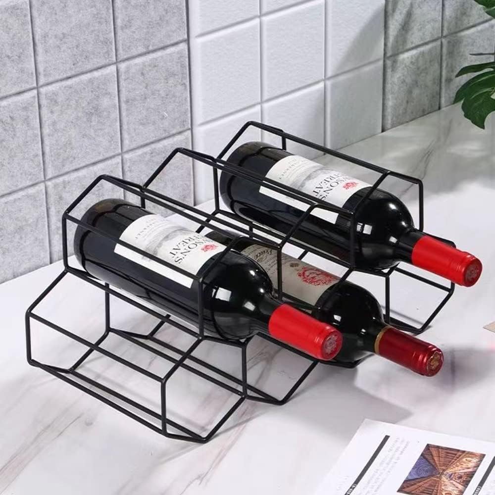 Freestanding Metal Wine Rack for 9 Bottles - Black, Tabletop Wine Rack