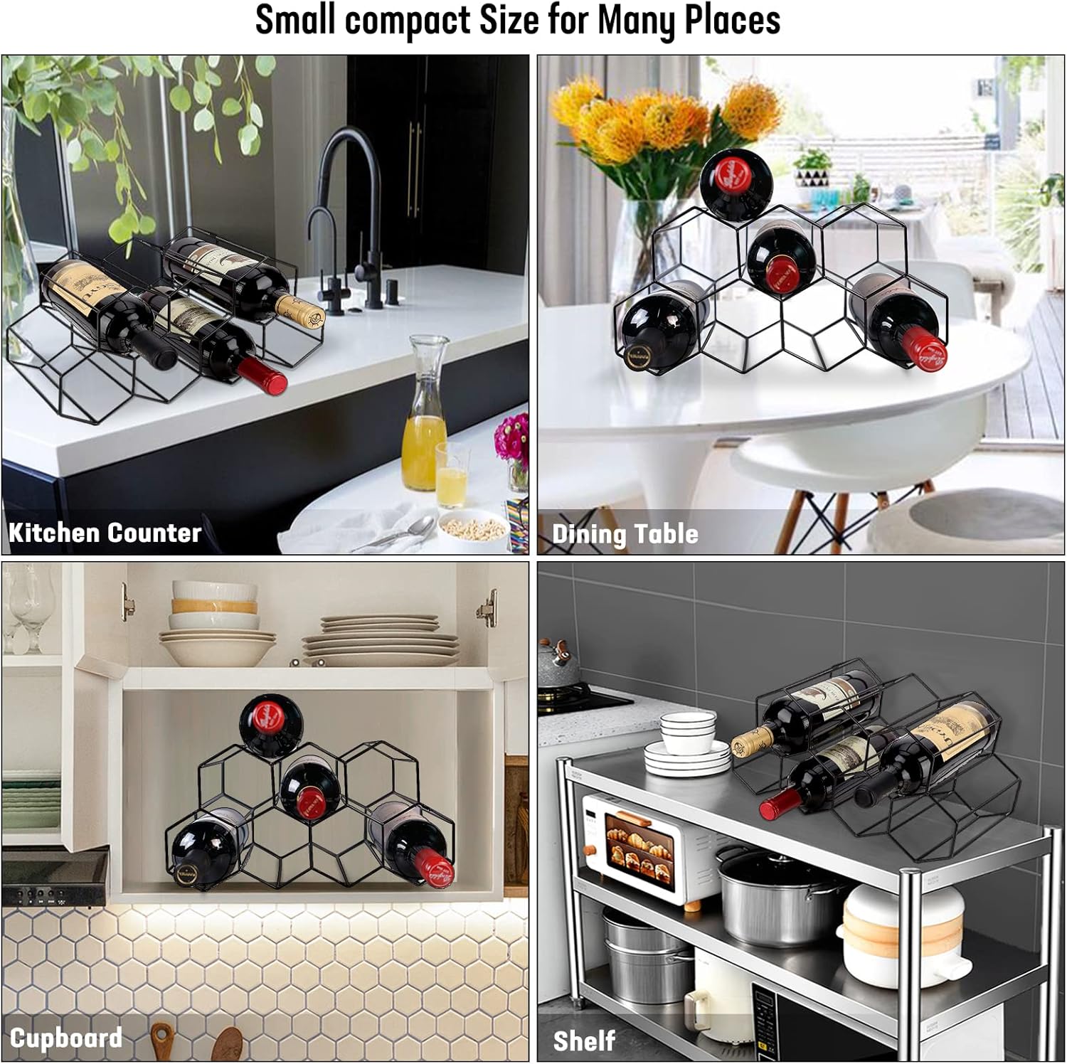 Freestanding Metal Wine Rack for 9 Bottles - Black, Tabletop Wine Rack
