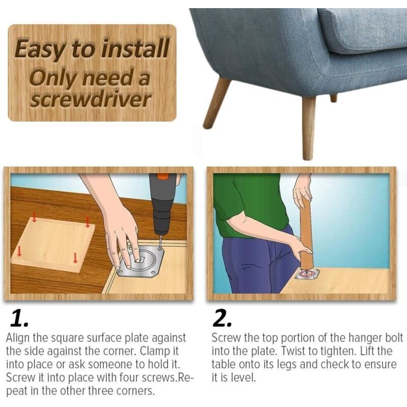4 Pack Solid Wood Sofa Legs, Furniture Feet for TV Cabinet Bed Reliable, Replacement Wooden Sofa Legs with Non Slip Mat and Mounting Plate and Screws