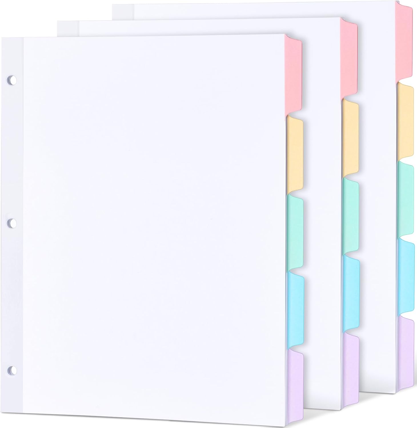 Blank Writable Binder Dividers, 1/5 Cut Tabs, 3 Hole Punch Dividers with Reinforced Edge, Binder Dividers with Multicolor Tabs, Letter Size, 3 Sets, 15 Dividers