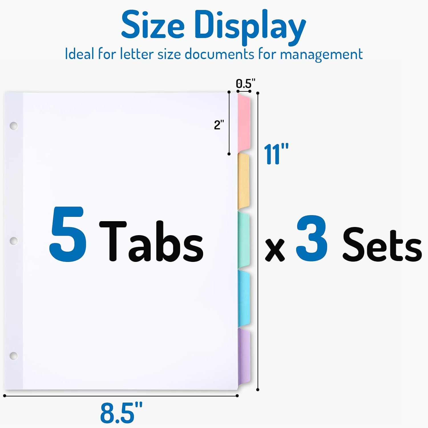 Blank Writable Binder Dividers, 1/5 Cut Tabs, 3 Hole Punch Dividers with Reinforced Edge, Binder Dividers with Multicolor Tabs, Letter Size, 3 Sets, 15 Dividers