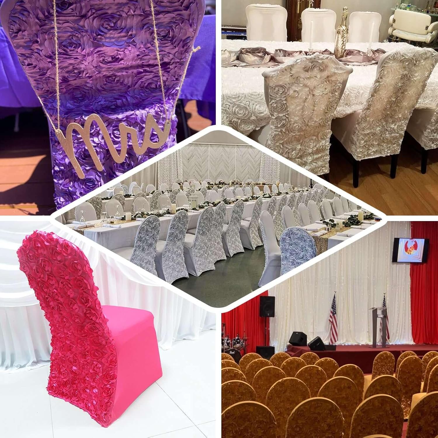 Efavormart Satin Rosette White Stretch Banquet Spandex Chair Cover Dinning Event Slipcover for Wedding Party Banquet Catering