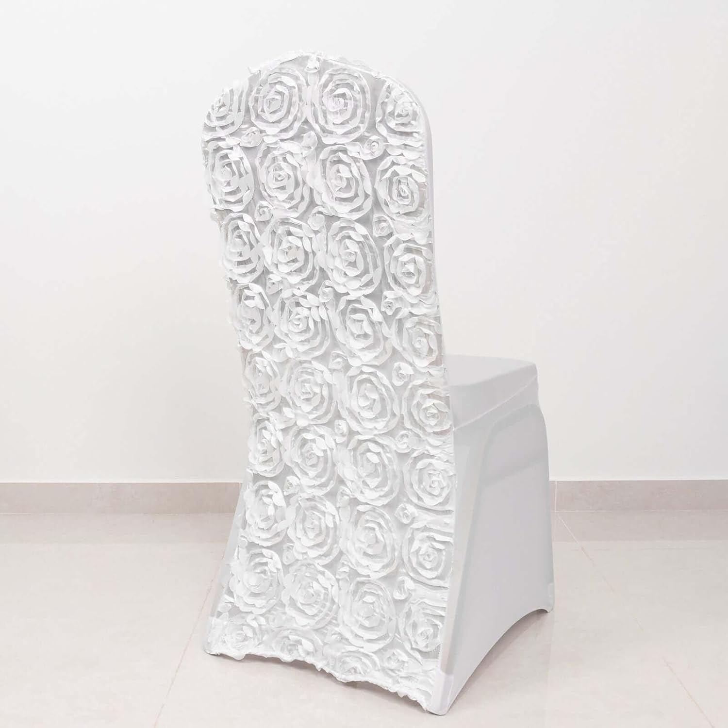 Efavormart Satin Rosette White Stretch Banquet Spandex Chair Cover Dinning Event Slipcover for Wedding Party Banquet Catering