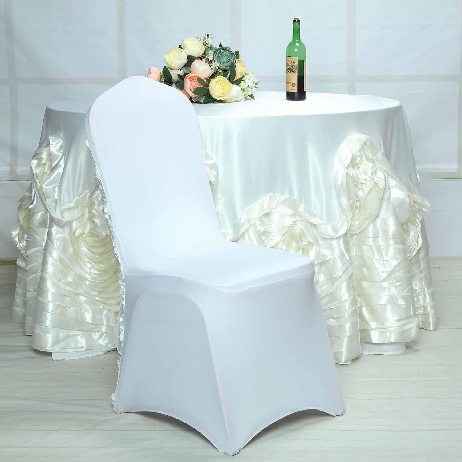 Efavormart Satin Rosette White Stretch Banquet Spandex Chair Cover Dinning Event Slipcover for Wedding Party Banquet Catering