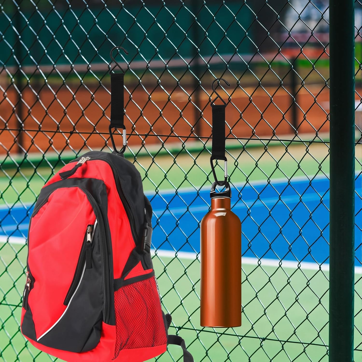 Carabiner Fence Hooks 3 Pcs Fence Hook for Tennis Baseball Bag, Nylon Safety Metal Buckle Hanging Hooks for Outdoor Sports Backpacks Water Bottles Camping Equipment
