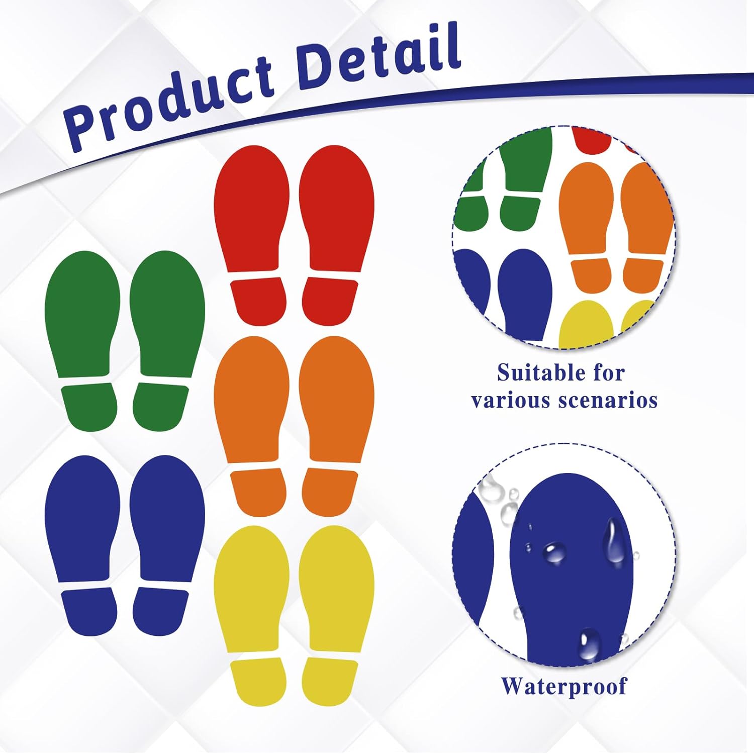 18 Pairs Colorful Floor Decals - Size Shoes Footprints for Classroom & Office - Guide Directions